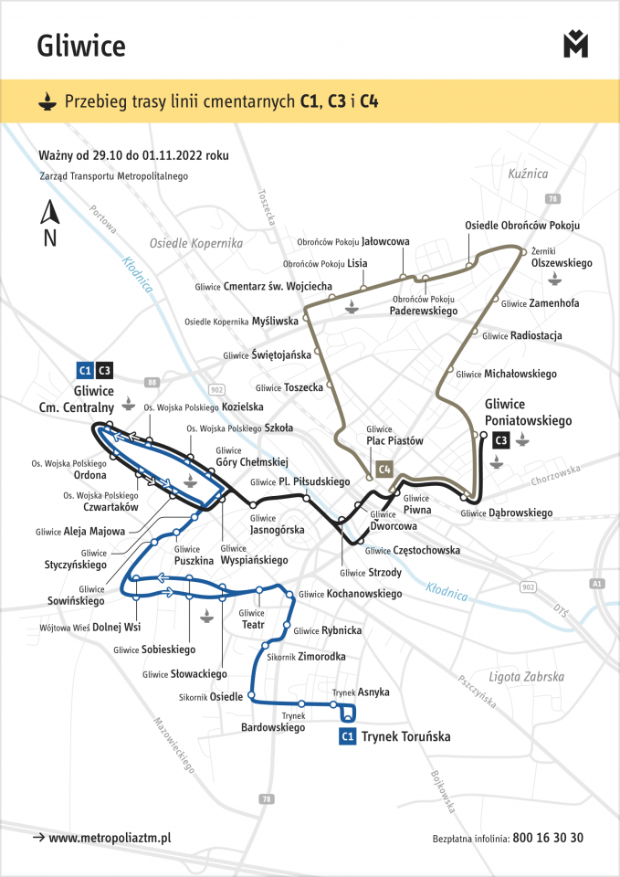Zarząd Transportu Metropolitalnego ułatwi dojazdy na cmentarze. Największymi udogodnieniami będą specjalne linie autobusowe oraz umożliwienie 1 listopada bezpłatnego korzystania z komunikacji miejskiej.