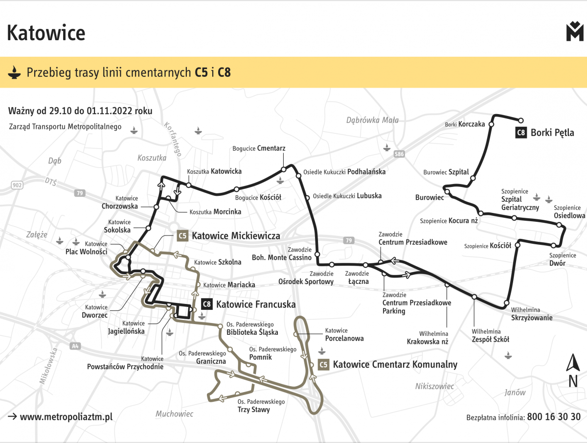 Zarząd Transportu Metropolitalnego ułatwi dojazdy na cmentarze. Największymi udogodnieniami będą specjalne linie autobusowe oraz umożliwienie 1 listopada bezpłatnego korzystania z komunikacji miejskiej.