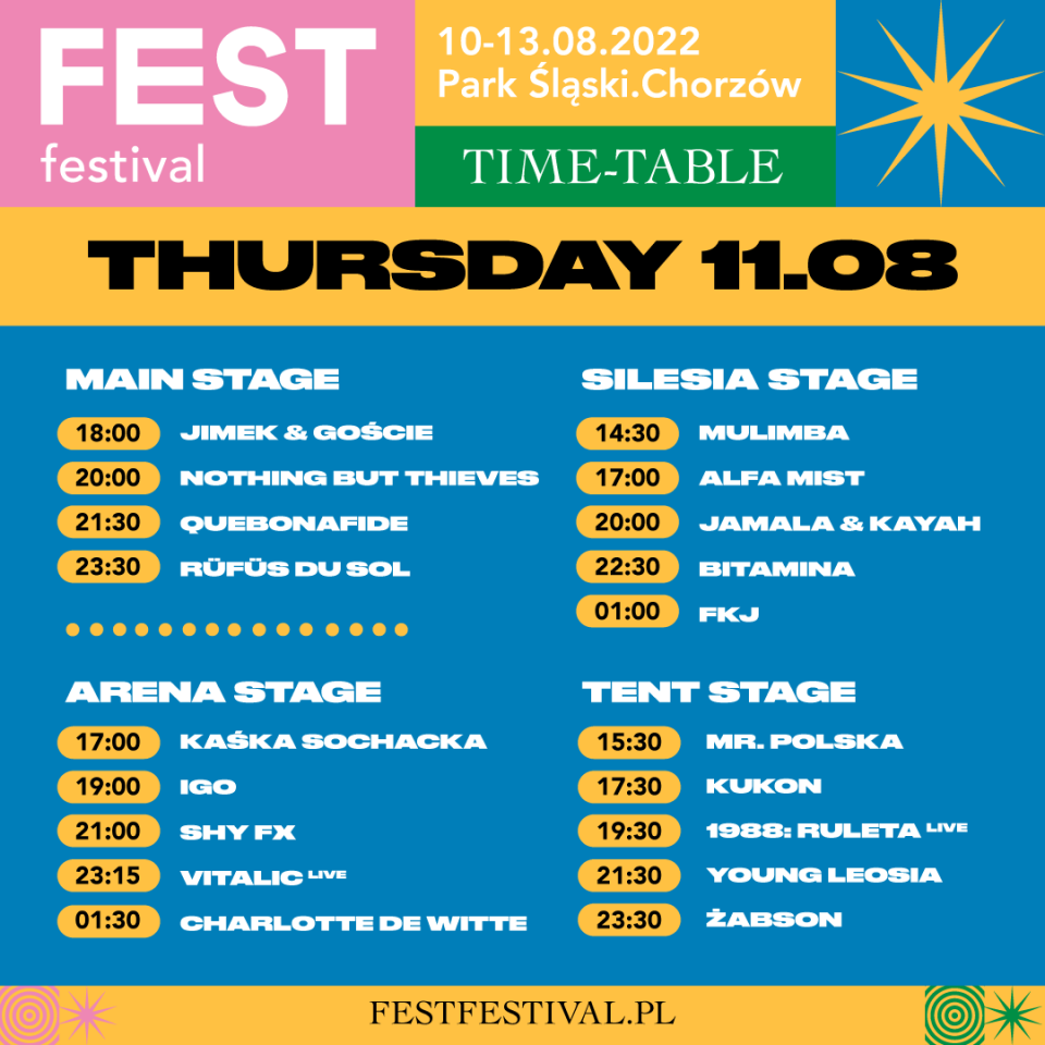 Już 10-13 sierpnia w chorzowskim Parku Śląskim odbędzie się 3. edycja FEST Festivalu. Wystąpią m.in.: Stromae, The Chainsmokers, Quebonafide, Charlotte de Witte, Woodkid, Jungle, Duke Dumont, Nothing But Thieves, James Arthur i inni. / fot. FEST Festival