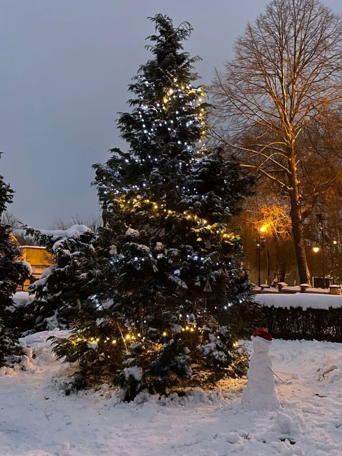Magiczne Święta w Kochłowicach - strojenie choinki przed Sanktuarium