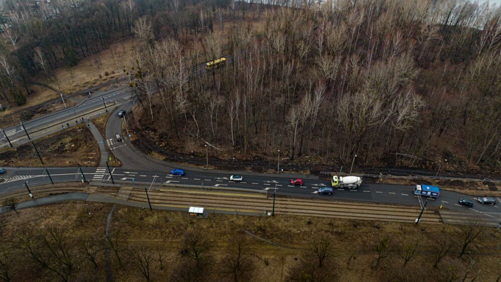 Wycinka drzew na Chebziu/fot. DronRuda Krzysztof Faber