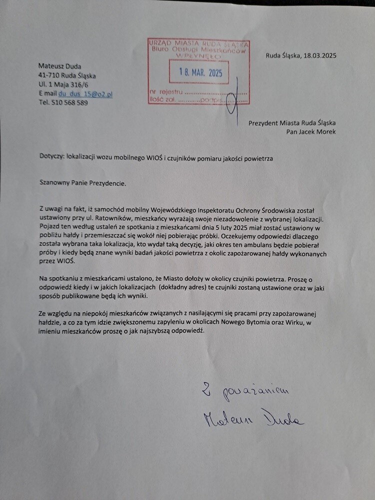 Zapożarowana hałda - wyniki badań powietrza. / fot. FB Mateusz Duda